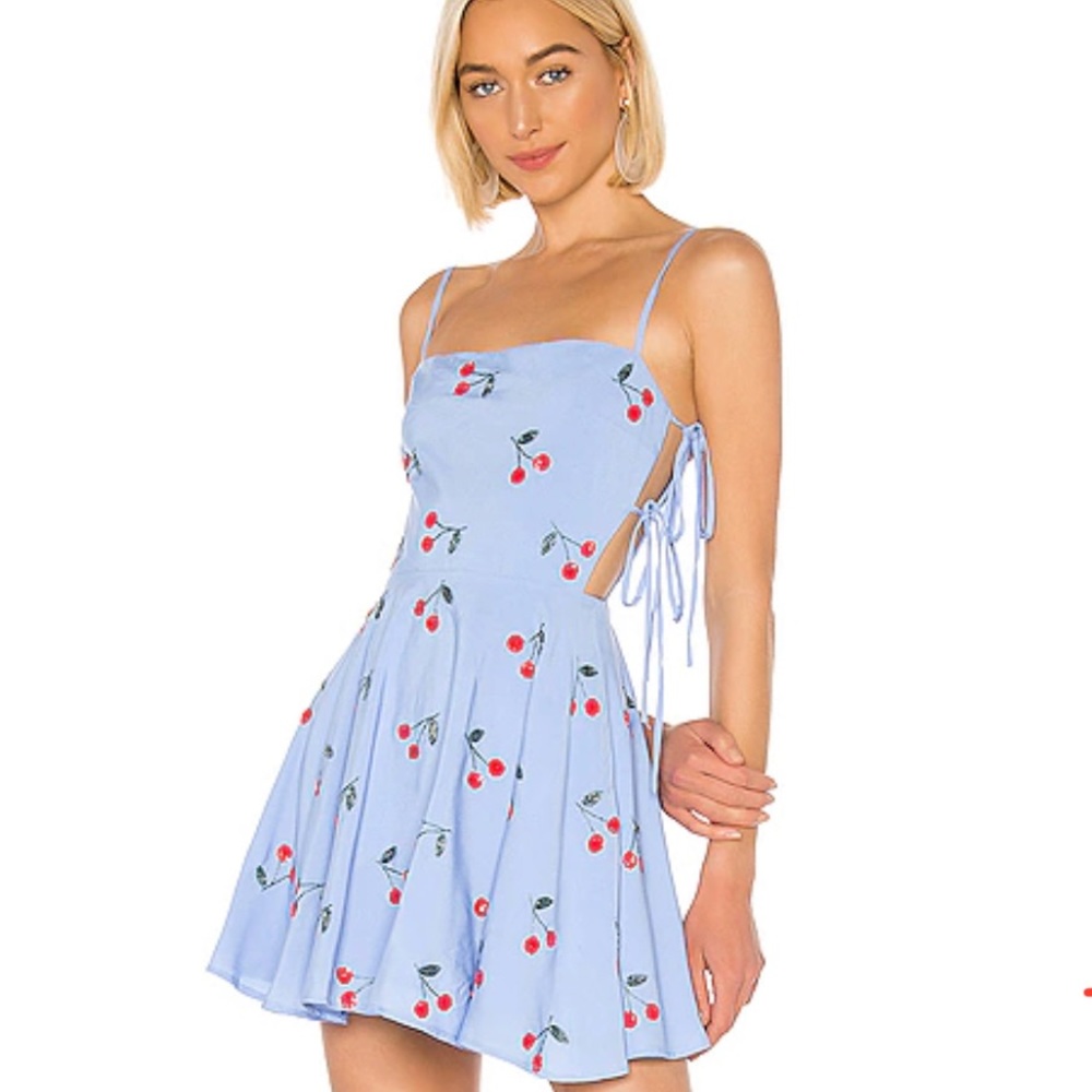 Lovers + Friends Light Blue Cherry Print Mini Dress